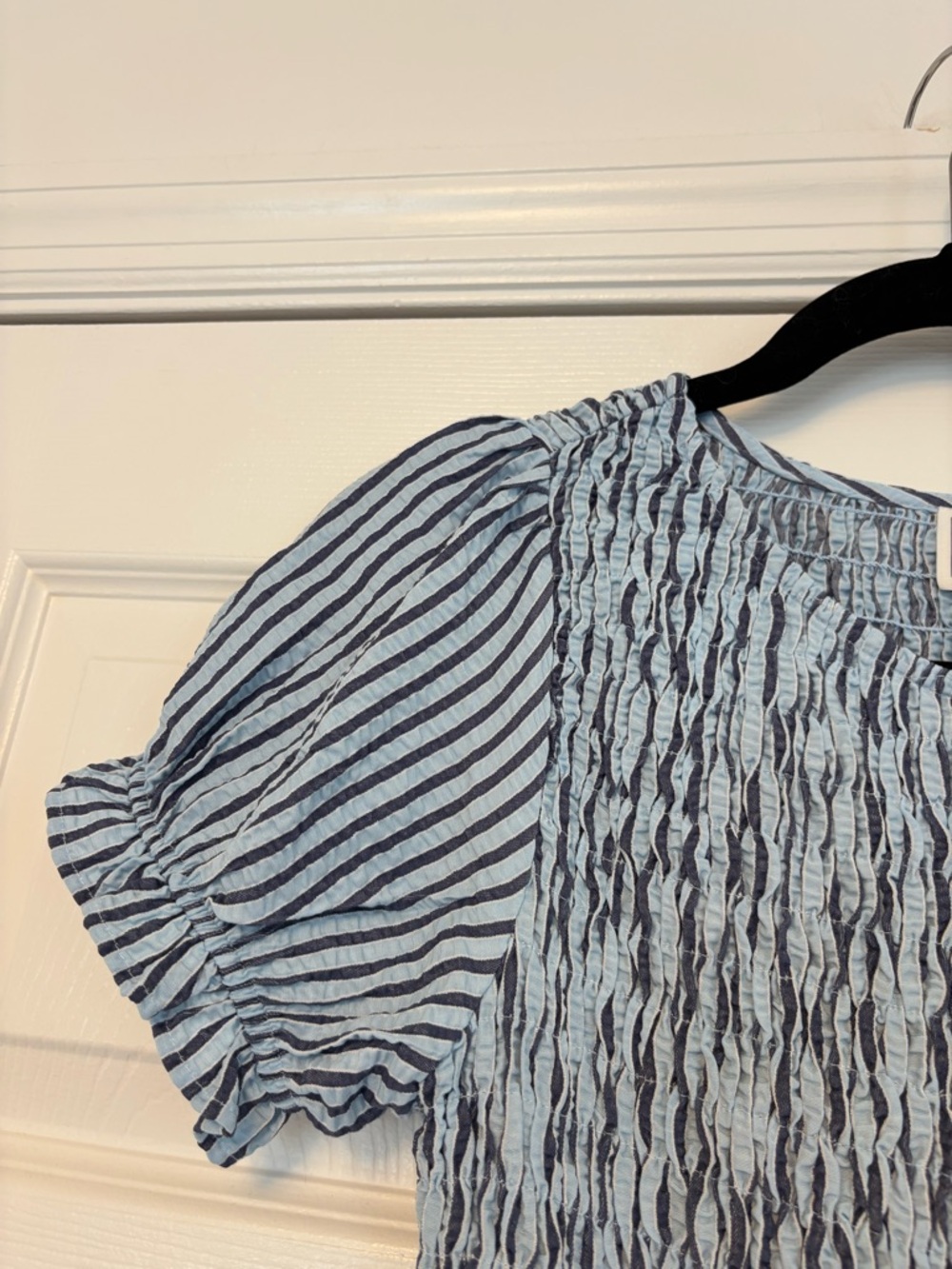 Maeve Anthropologie Margie Smocked Striped Mini Dress Blue White Size Small - Picture 8 of 12